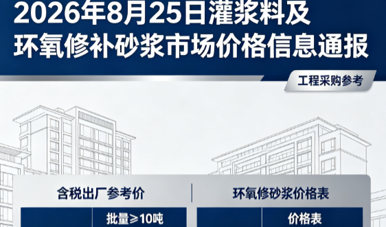 普安2026年8月25日灌浆料及环氧修补砂浆市场价格信息通报